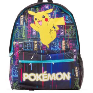 Ryggsäck med stort Pikachu-motiv och färgglatt Pokémon-mönster.