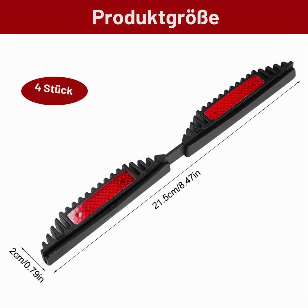 Svart dörrkantsskydd med röda reflexfält, måttangivelser och texten ”4 styck”.