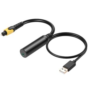 CERRXIAN-adapter med gul RCA-kontakt, 3,5 mm-uttag och USB-strömkabel.