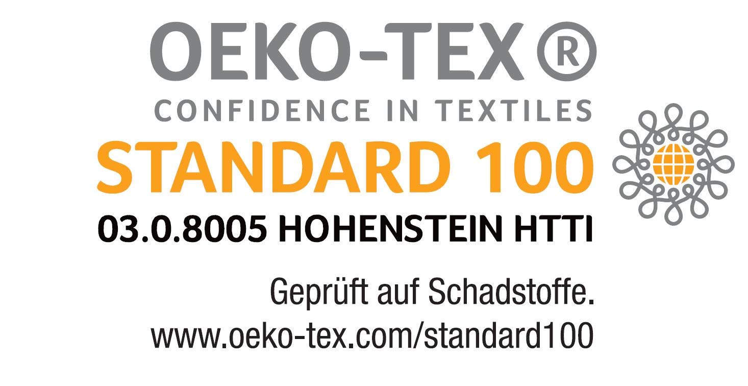 OEKO-TEX Standard 100-märkning med certifieringsnummer 03.0.8005 Hohenstein HTTI