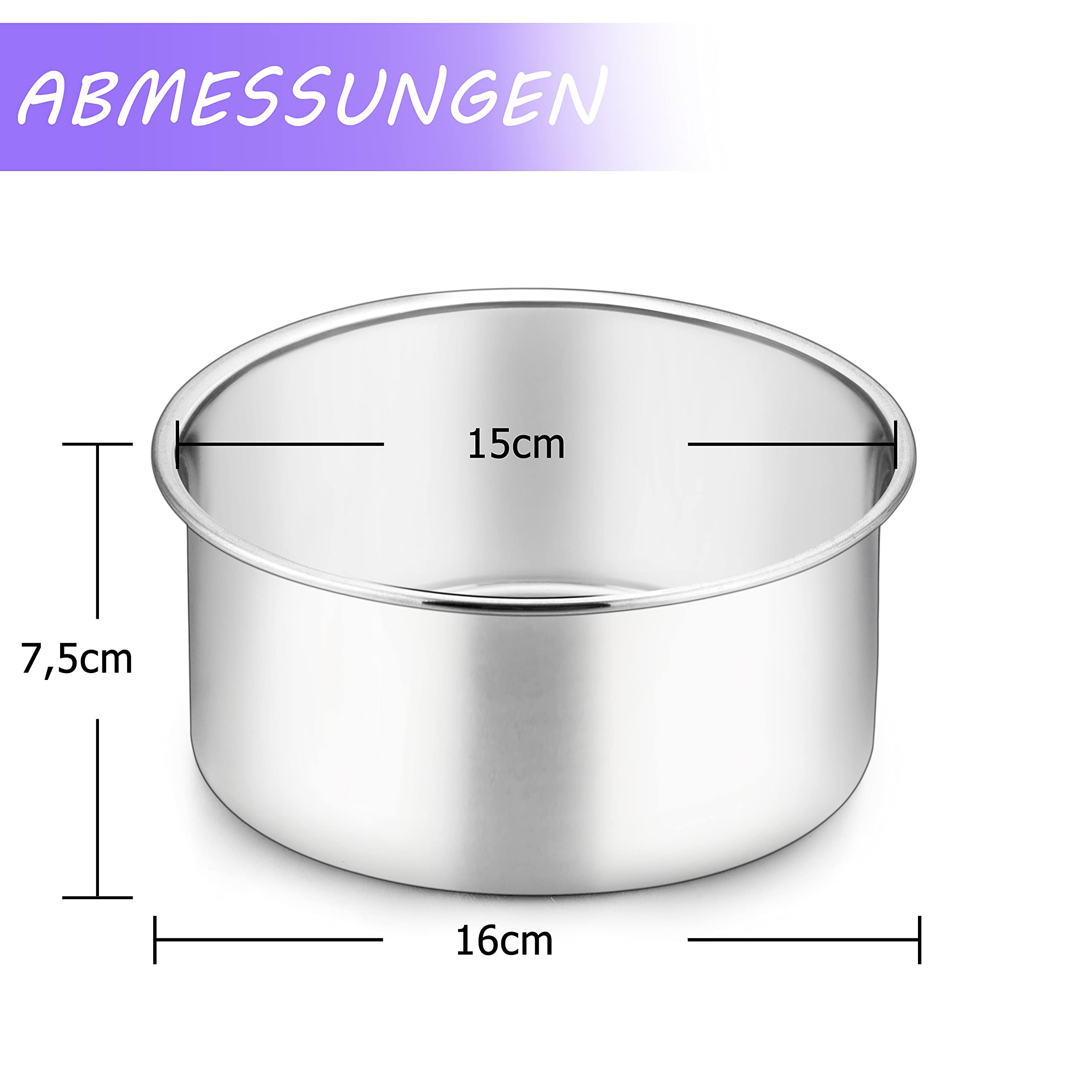 Rund bakform med måttangivelserna 16 cm i diameter och 7,5 cm hög.