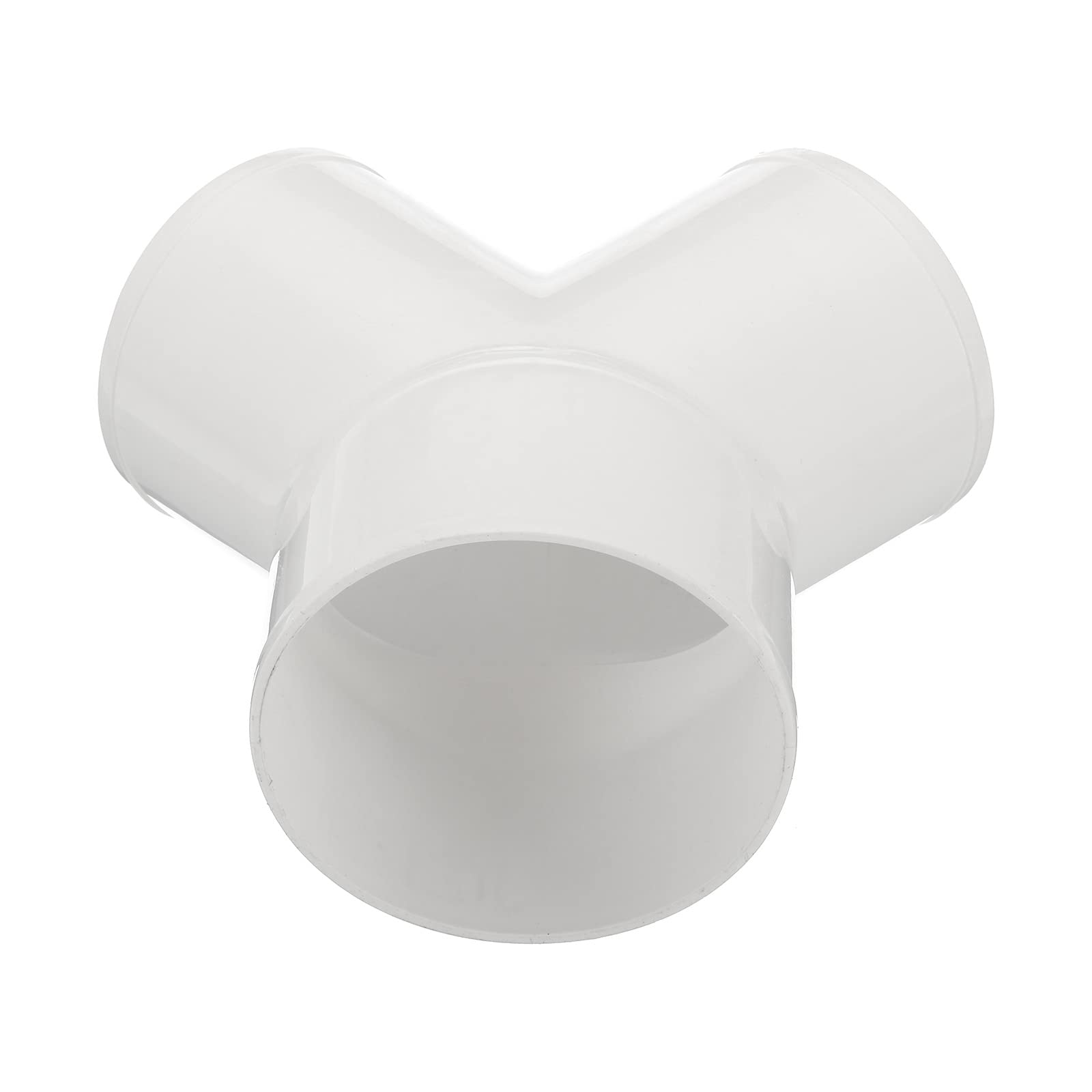 Vit Y-formad ventilationsfördelare sedd framifrån med tre runda öppningar.