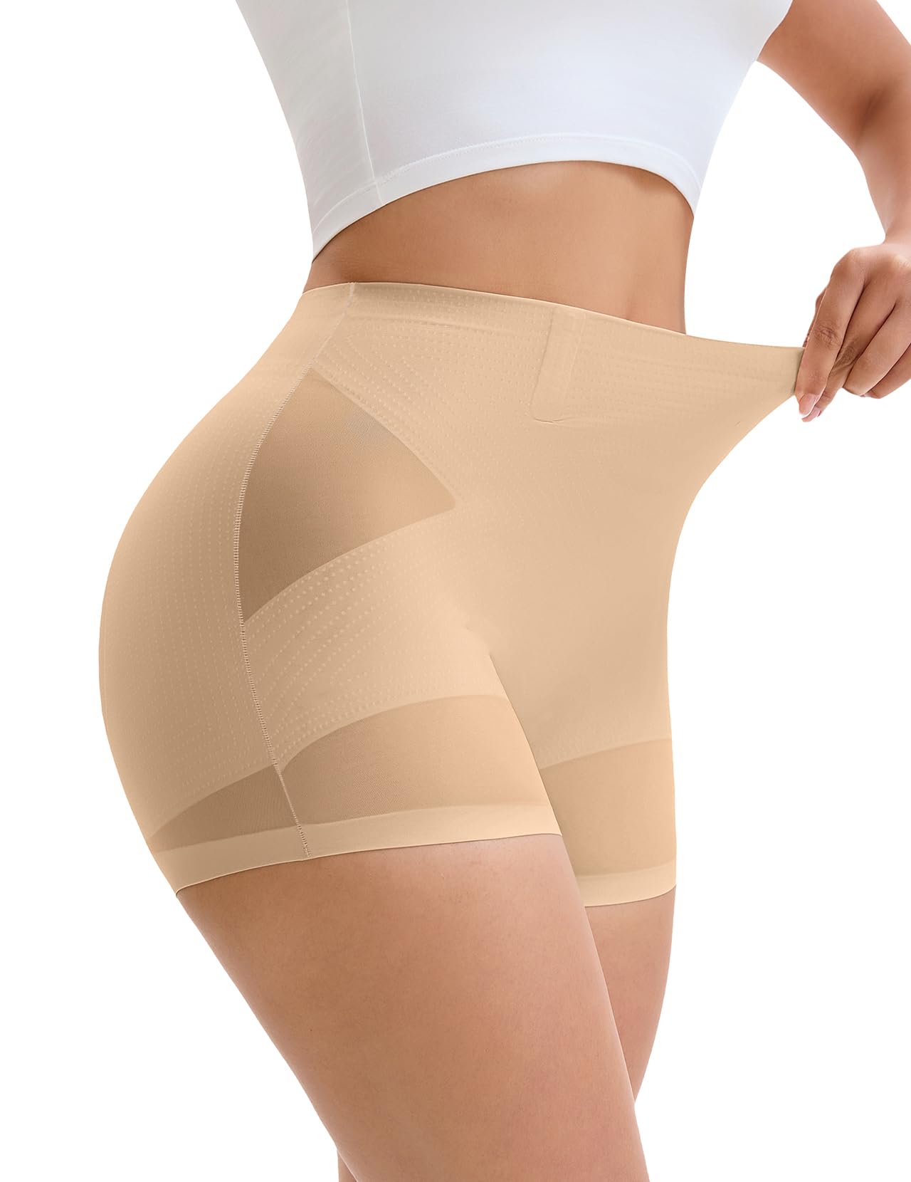Beige formande trosor med hög midja och ben som sträcker sig över låren.