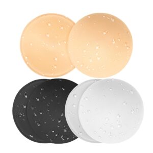 Fyra runda, droppbevattnade inlägg i beige, svart och vitt.