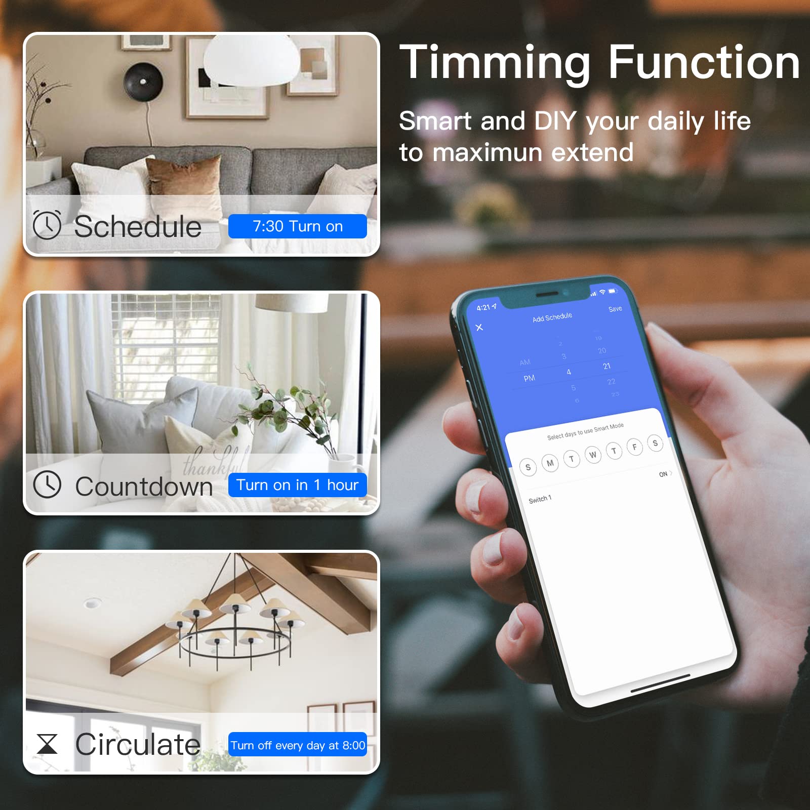 Smartphone med app för schemaläggning och timerstyrning av belysning