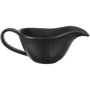 Svart porslinsskål med handtag och hällpip.