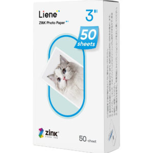 Förpackning med Liene ZINK-fotopapper och ett kattmotiv på framsidan.