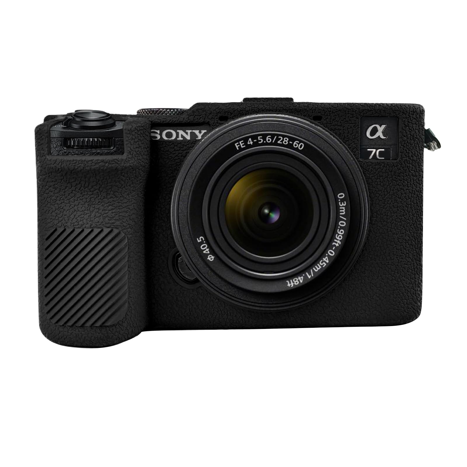 Svart silikonskal på en Sony Alpha 7CII-kamera med objektiv mot kameran.