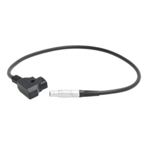 Svart strömkabel med D-Tap-kontakt och 2-polig LEMO-kontakt.