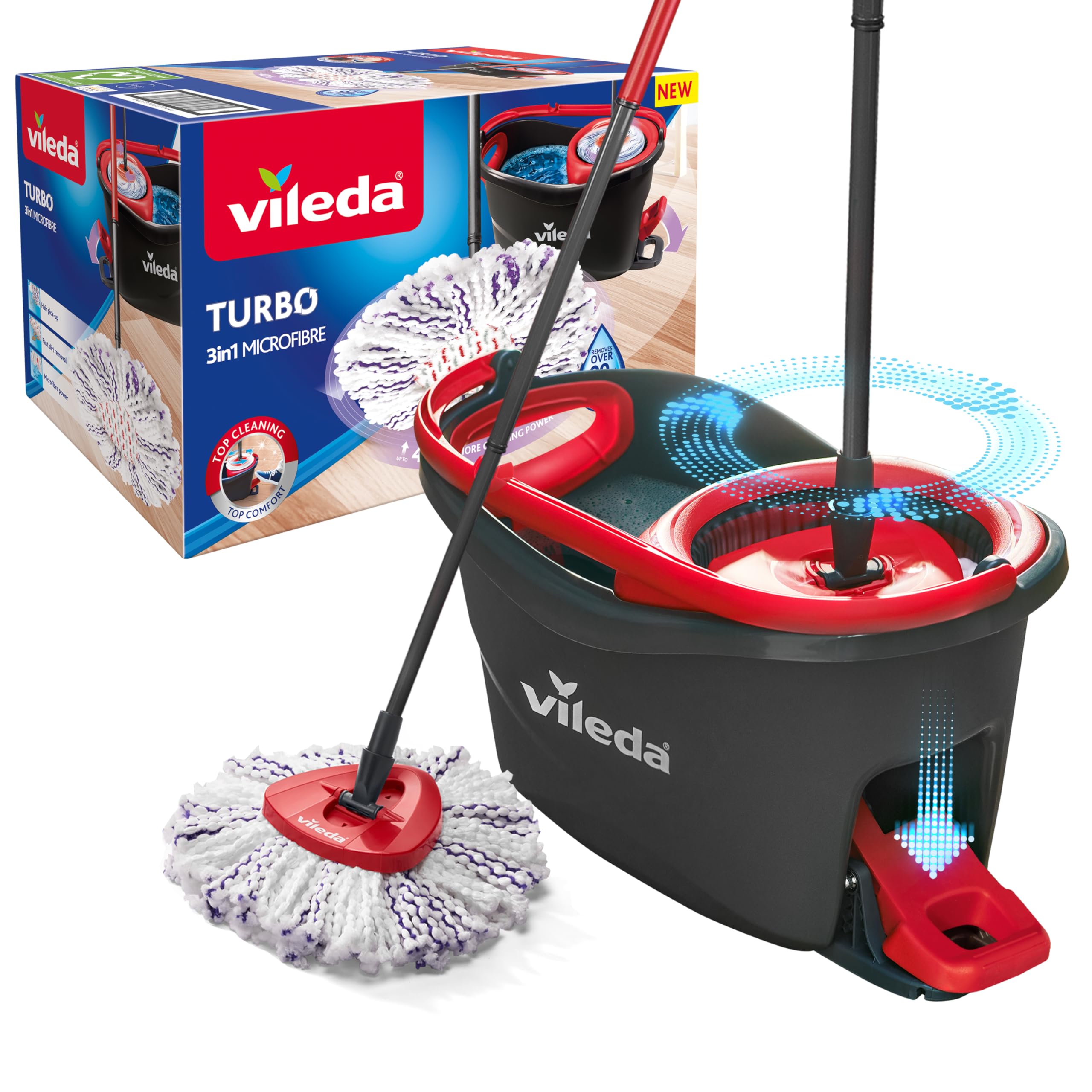 Vileda städset med mikrofibermopp, hink och fotpedal.