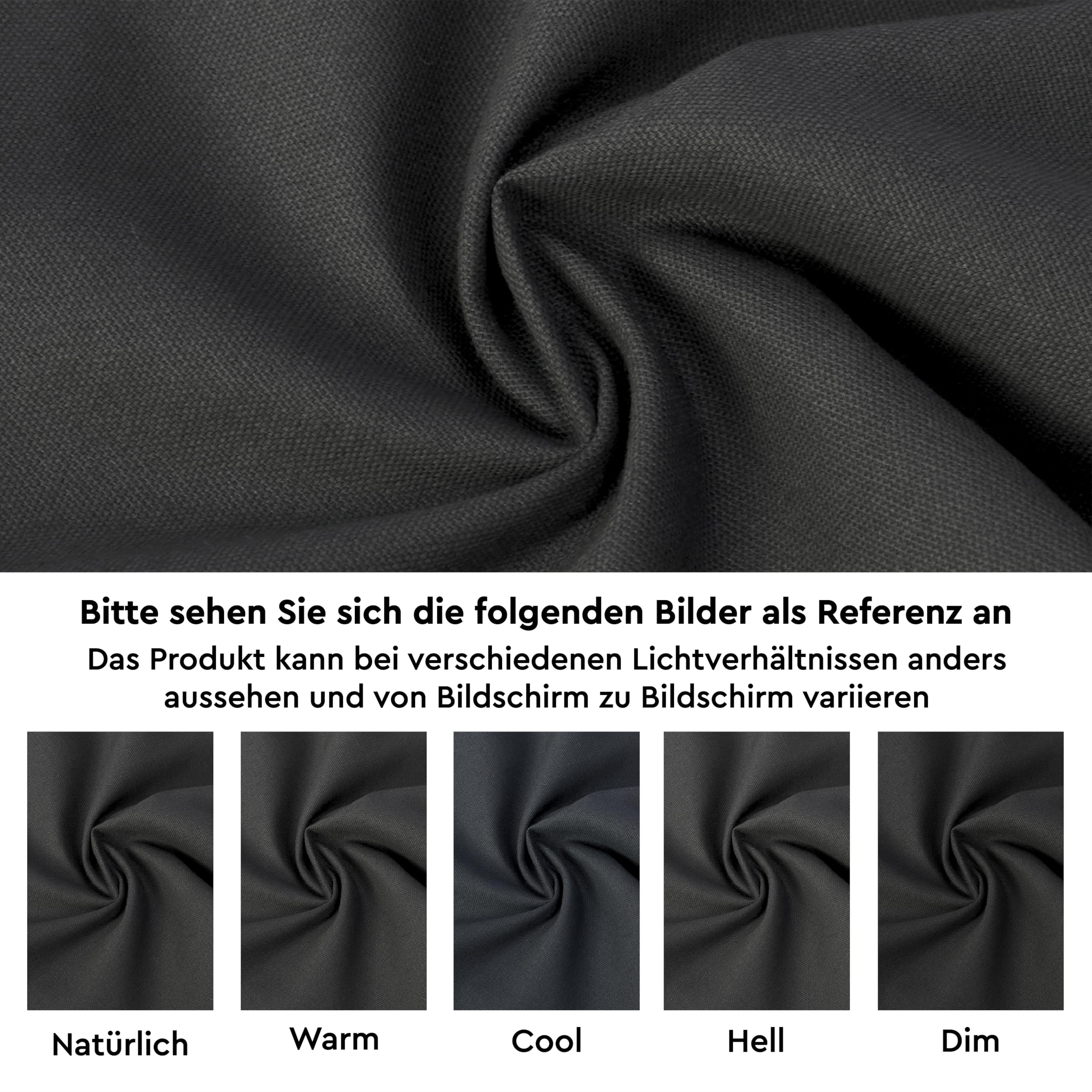 Närbild av mörkgrått textilmaterial med draperad, veckad yta.
