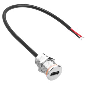 USB-C-panelkontakt med gängad metallkropp och två lösa kabeländar.