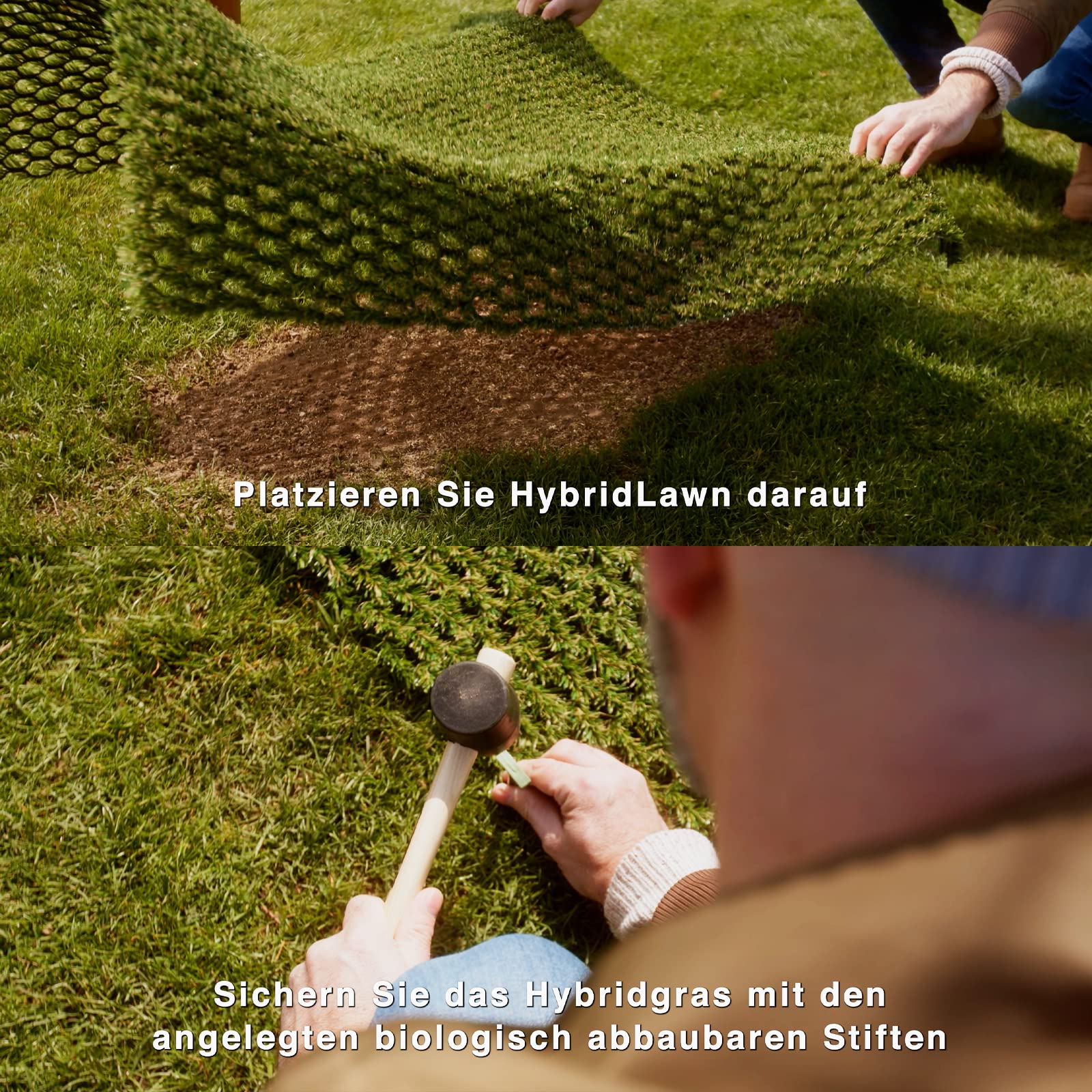 Flexibelt gräsarmeringsnät läggs ut och fästs med biologiskt nedbrytbara märlor.