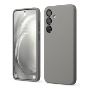Mellangrått silikonskal för Galaxy S25 Plus, visat framifrån och bakifrån
