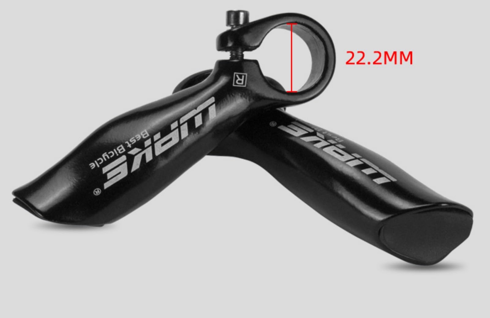 Svarta ergonomiska styrändar med klämfäste och markerad diameter på 22,2 mm
